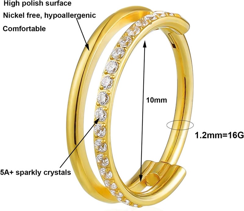 TOMIDES 16G Titanium Cartilage Earring Hoop for Conch Helix Tragus 8mm 10mm 12mm Hypoallergenic Hinged Clicker Nose Rings Septum Piercing Jewelry for Women Men - Image 1